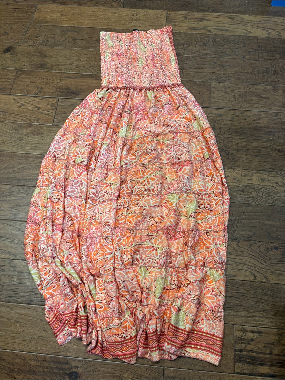 Gorgeous Silk Orange Floral Strapless Maxi Dress from India